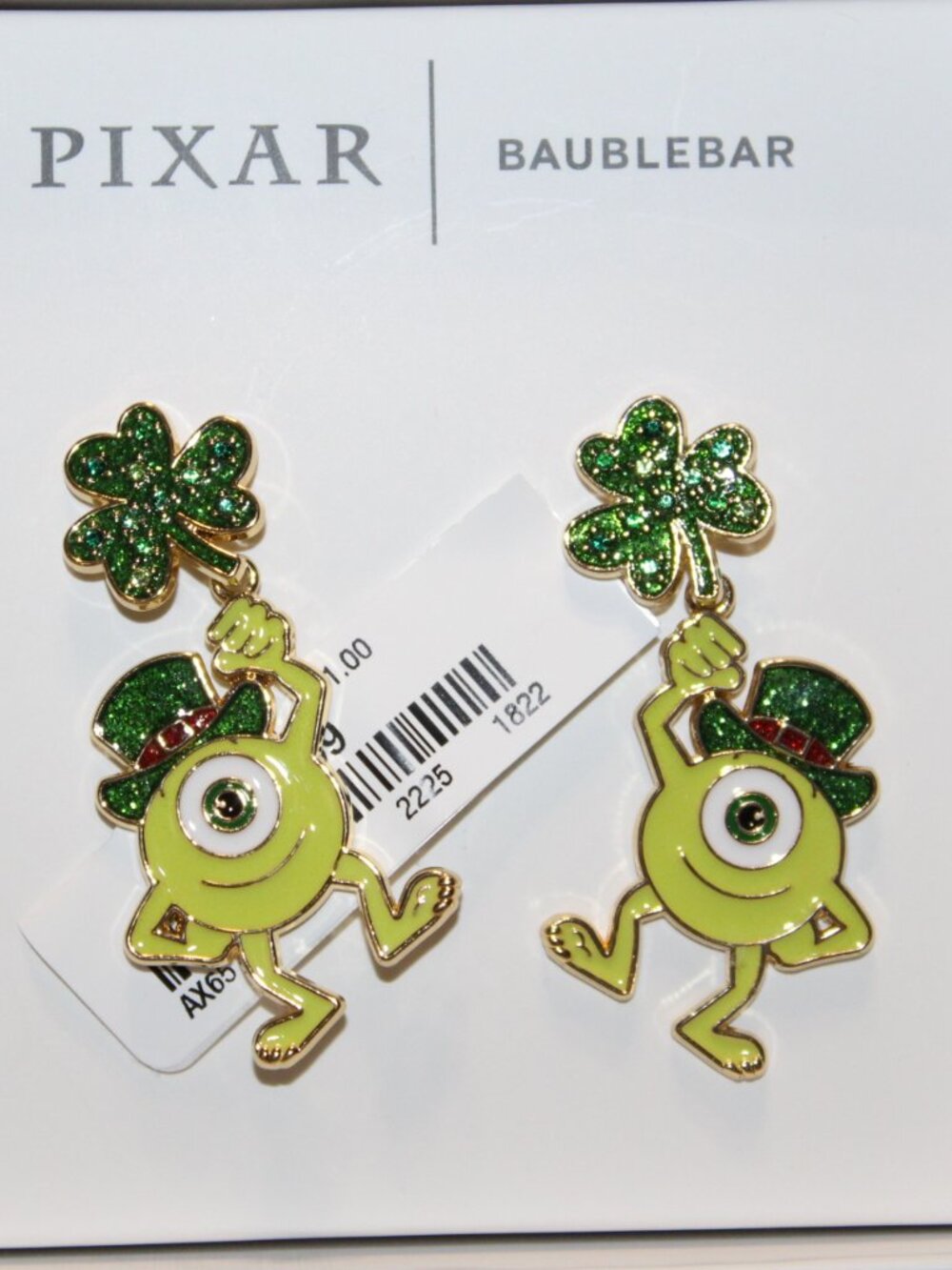 NWT BaubleBar Mike Wazowski St Patrick's day earrings - Picture 4 of 5